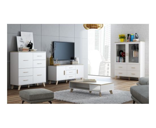 Cama Meble Cama sideboard LOTTA 150 2D3S white + sonoma oak