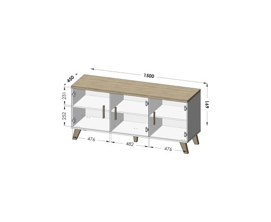 Cama Meble Cama sideboard LOTTA 150 3D white + sonoma oak