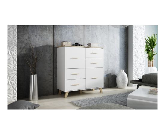 Cama Meble Cama Sideboard LOTTA 110 2D4S white/sonoma oak