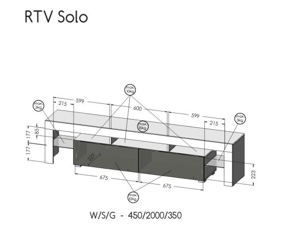 Cama Meble TV SOLO cabinet 200x45x35 grey/gloss grey