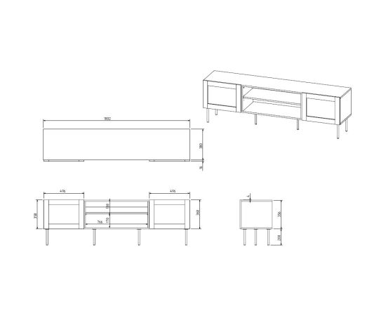 Cama Meble RTV cabinet JUTA 180x39.5x55.5 black + linol calabria