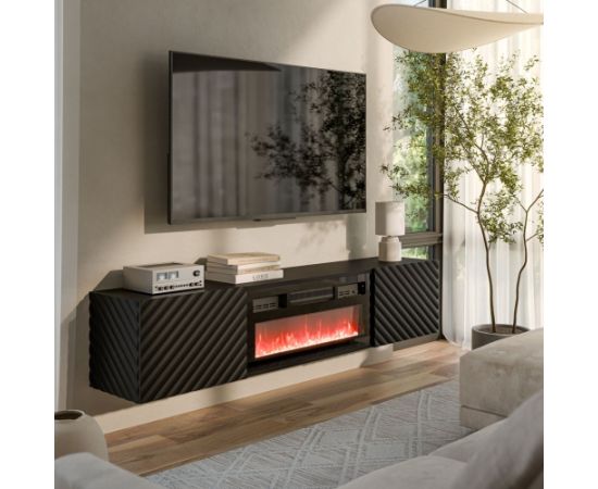 Cama Meble Cama RTV cabinet LARA 183x35x37 black matt + black fireplace