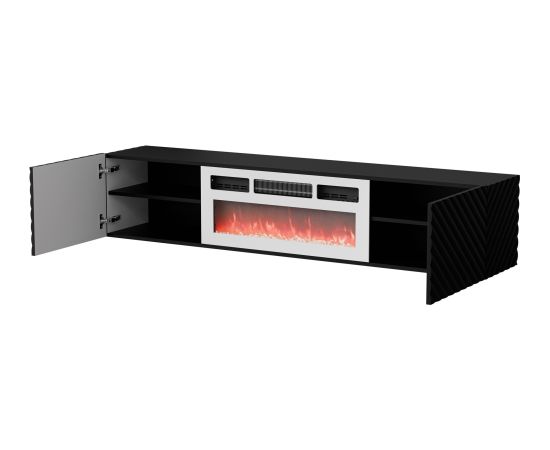 Cama Meble Cama RTV cabinet LARA 183x35x37 black matt + white fireplace