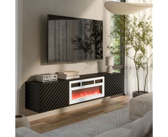 Cama Meble Cama RTV cabinet LARA 183x35x37 black matt + white fireplace