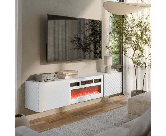 Cama Meble Cama RTV cabinet LARA 183x35x37 white matt + white mantelpiece