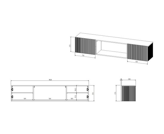 Cama Meble Cama RTV ROTA 183x35x37 black matt + white mantelpiece