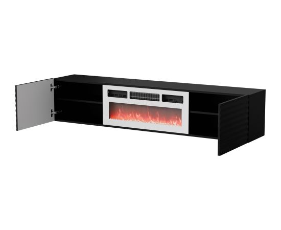 Cama Meble Cama RTV cabinet TULA 183x35x37 black matt + white fireplace