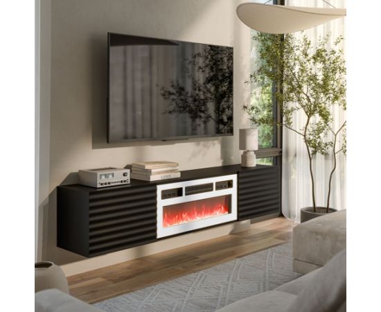 Cama Meble Cama RTV cabinet TULA 183x35x37 black matt + white fireplace