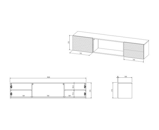 Cama Meble Cama RTV cabinet TULA 183x35x37 black matt + white fireplace