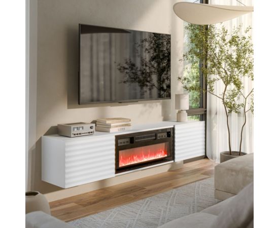 Cama Meble Cama RTV cabinet TULA 183x35x37 white matt + black fireplace