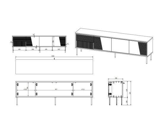 Cama Meble RTV cabinet ABI 4D 200x38x62 white matt