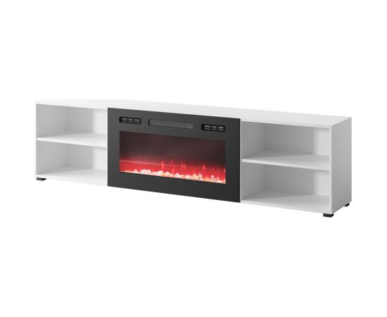 Cama Meble RTV cabinet POLO 200x33x50.5 white + fireplace black