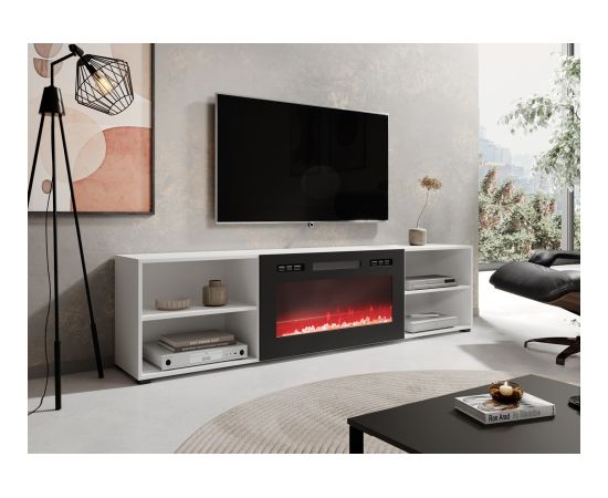 Cama Meble RTV cabinet POLO 200x33x50.5 white + fireplace black