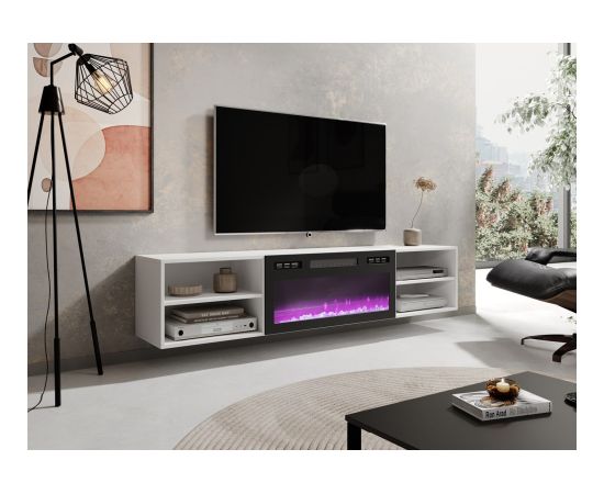 Cama Meble RTV cabinet POLO 180x33x39 white + fireplace black