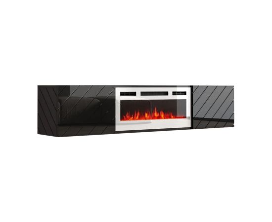 Cama Meble RTV LUXE cabinet 182.6x34.5x37.5 black/black gloss + white fireplace