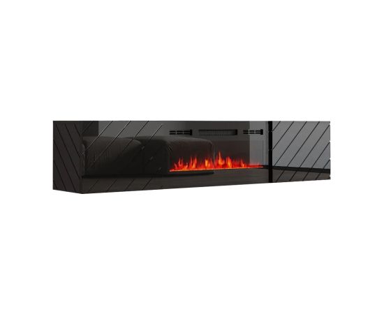 Cama Meble RTV LUXE cabinet 182.6x34.5x37.5 black/black gloss + black fireplace