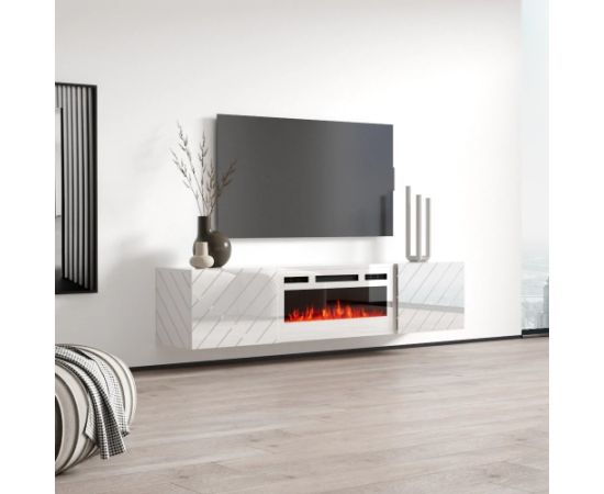 Cama Meble RTV LUXE cabinet 182.6x34.5x37.5 white/gloss white + white mantelpiece