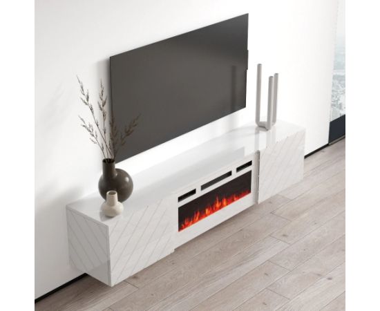 Cama Meble RTV LUXE cabinet 182.6x34.5x37.5 white/gloss white + white mantelpiece