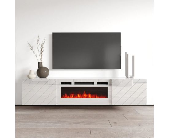 Cama Meble RTV LUXE cabinet 182.6x34.5x37.5 white/gloss white + white mantelpiece