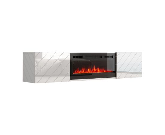 Cama Meble RTV LUXE cabinet 182.6x34.5x37.5 white/gloss white + black fireplace