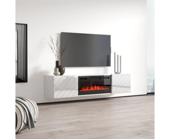 Cama Meble RTV LUXE cabinet 182.6x34.5x37.5 white/gloss white + black fireplace