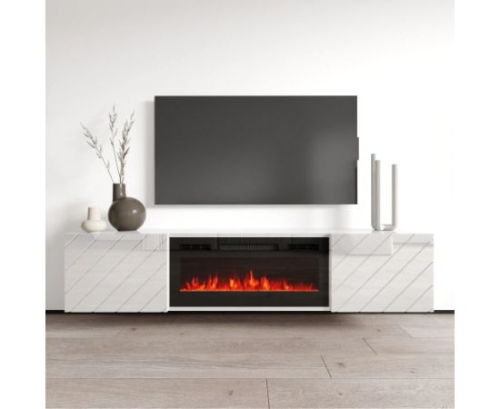 Cama Meble RTV LUXE cabinet 182.6x34.5x37.5 white/gloss white + black fireplace