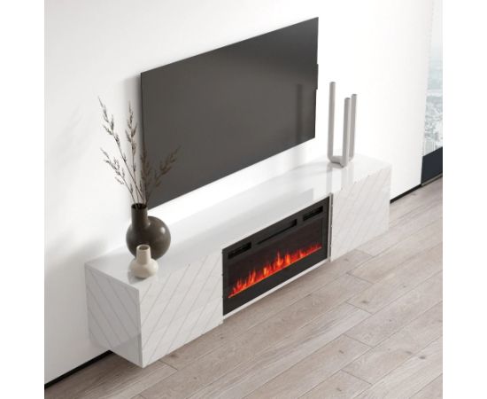 Cama Meble RTV LUXE cabinet 182.6x34.5x37.5 white/gloss white + black fireplace