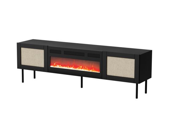 Cama Meble RTV cabinet JUTA + fireplace 180x39.5x55.5 black + linol calabria