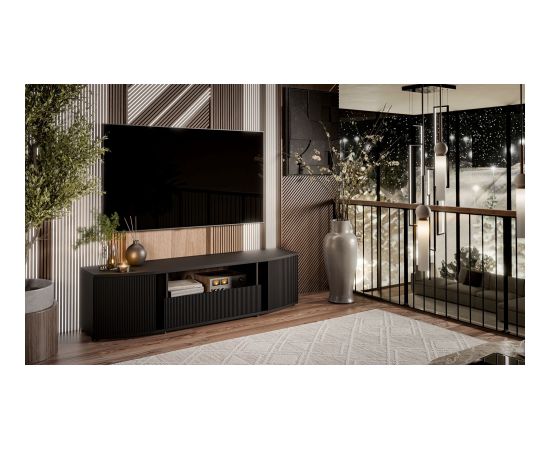 Cama Meble Cama RTV cabinet MICHELLE 178x35-47xH48 black/viking oak