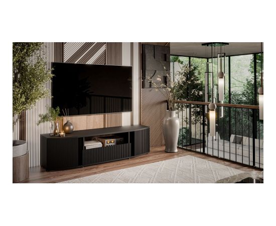 Cama Meble Cama RTV cabinet MICHELLE 178x35-47xH48 black/viking oak