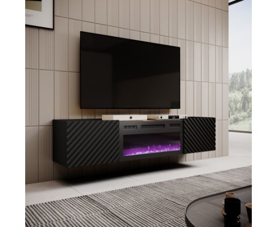 Cama Meble RTV cabinet with electric fireplace ONDA 180x40x39-58 black (standing or wall mounted)