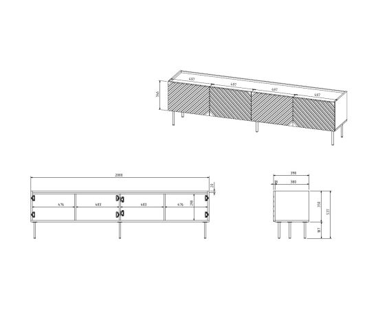 Cama Meble 4D RTV cabinet ONDA 200x40x35-54 black (standing or wall mounted)