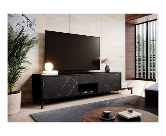 Cama Meble RTV cabinet MARMO 2D1S1K 195x40x47.5 cm black matt/marble black