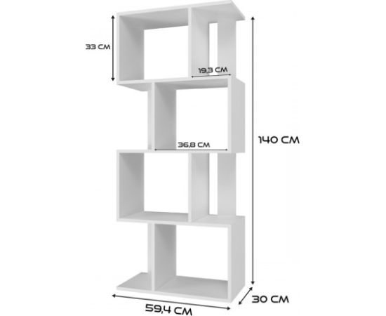 Top E Shop Bookcase FIESTA 4P 59.5x30x140 cm, white