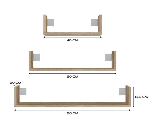 Top E Shop Topeshop MOBI 3P SONOMA shelve Floating shelf Wall mounted Particle board Oak