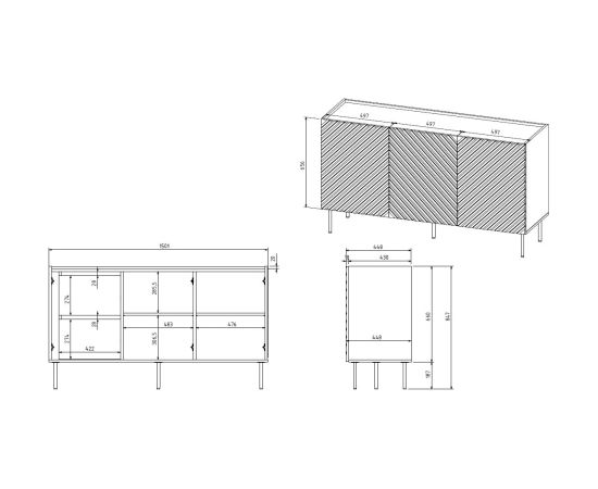 Kumode ar rievotu fasādi ONDA 150 3D2SZ CAMA melna