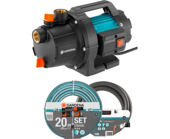 GARDENA garden pump 3000/4 BASIC set (turquoise/black, 600 watts, including suction set, classic hose)