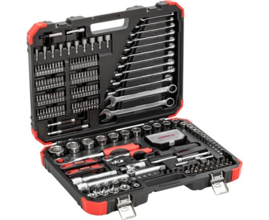 GEDORE red socket wrench set 1/4 + 1/2, 232 pieces, tool set (red/black, with 2 reversible ratchets)