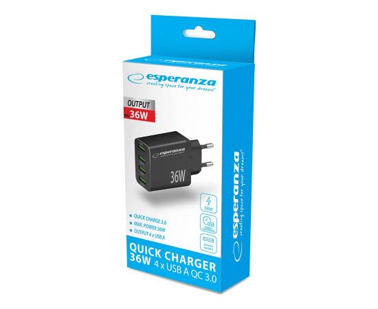 Esperanza EZC107K mains charger 36W Black