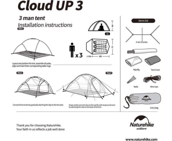 Namiot turystyczny Naturehike Cloud Up 3 (NH18T030-T)