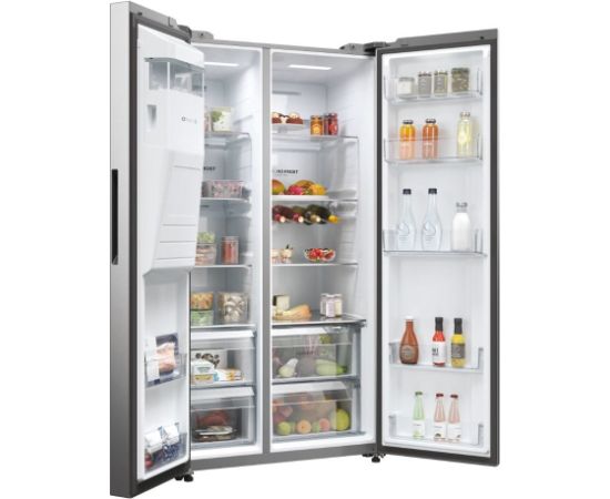 Haier SBS 90 Serie 5 HSW59F18EIMM side-by-side refrigerator Freestanding 601 L E Platinum, Stainless steel