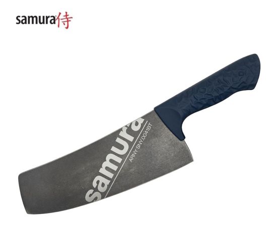 Samura Arny Stonewash Cleaver нож 208мм AUS-8 Синяя комфортная ручка из TPE HRC 59