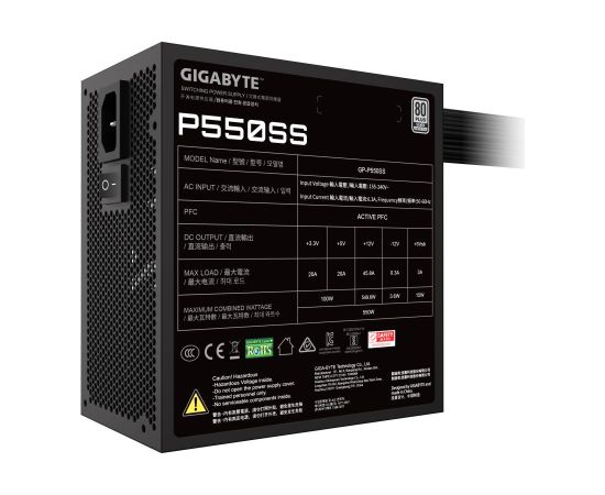 Power Supply GIGABYTE 550 Watts Efficiency 80 PLUS SILVER PFC Active MTBF 100000 hours GP-P550SS