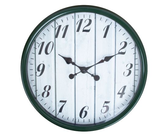 Wall clock BARRY D40cm, green frame, wood wall print