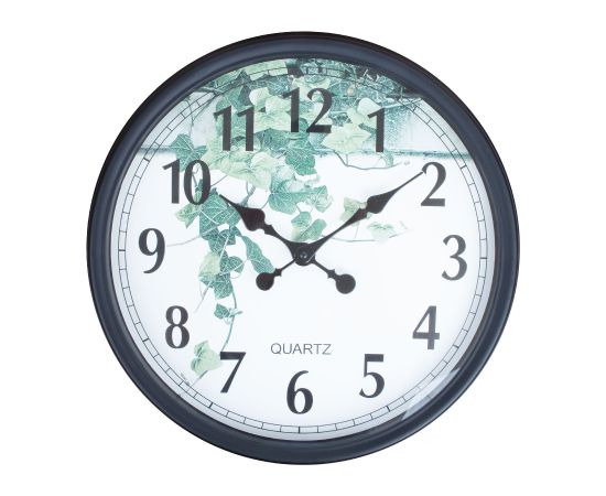 Wall clock BARRY D40cm, black frame, plant print