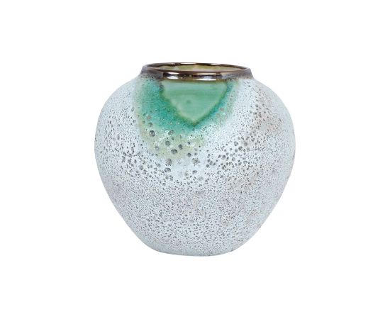 Ceramic vase TITAN STONE H18cm, green/white texture