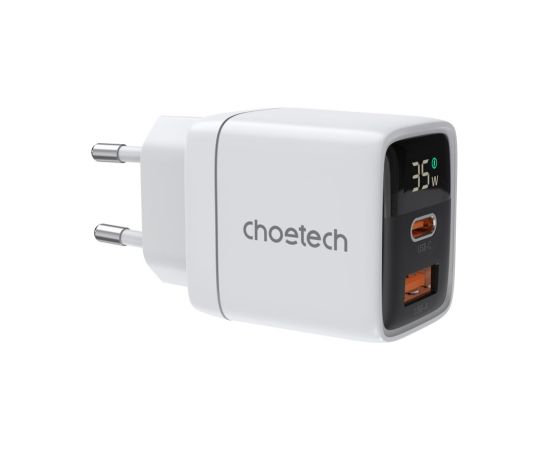 Choetech   Choetech PD6052 USB-C USB-A PD 35W GaN wall charger with display - white