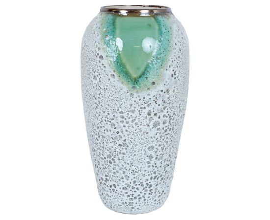 Ceramic vase TITAN STONE H32cm, green/white texture