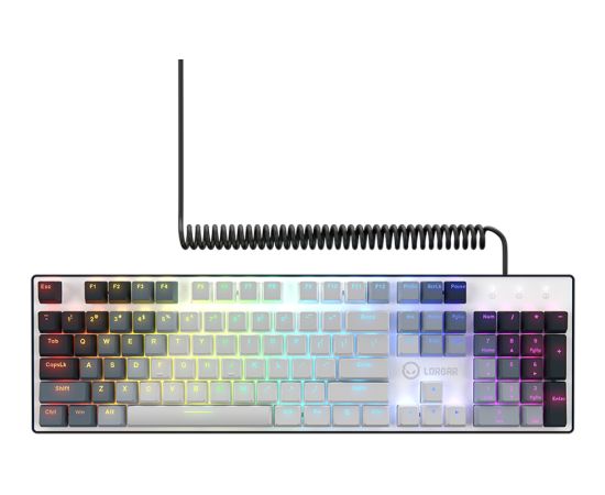 LORGAR Azar 514, Wired mechanical gaming keyboard, RGB backlight, 1680000 colour variations, 18 modes, keys number: 104, 50M clicks, linear dream switches, spring cable up to 3.4m, ABS plastic+metal, magnetic cover, 450*136*39mm, 1.17kg, white, EN layout