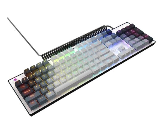 LORGAR Azar 514, Wired mechanical gaming keyboard, RGB backlight, 1680000 colour variations, 18 modes, keys number: 104, 50M clicks, linear dream switches, spring cable up to 3.4m, ABS plastic+metal, magnetic cover, 450*136*39mm, 1.17kg, white, EN layout